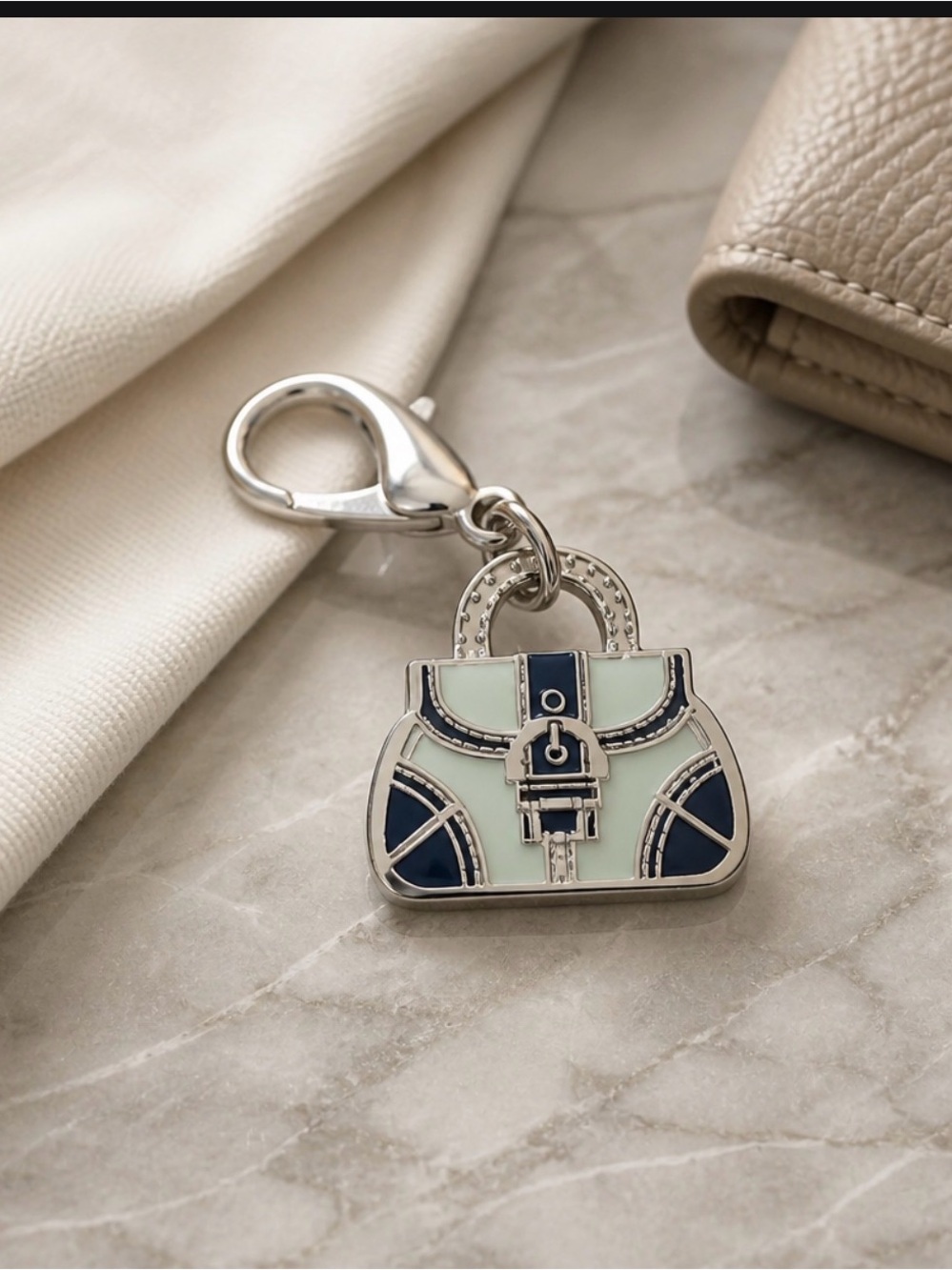 Coach Enamel Handbag Charm in Mint Green and Navy